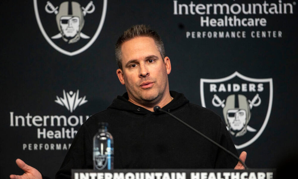 Raiders coach Josh McDaniels speaks to media