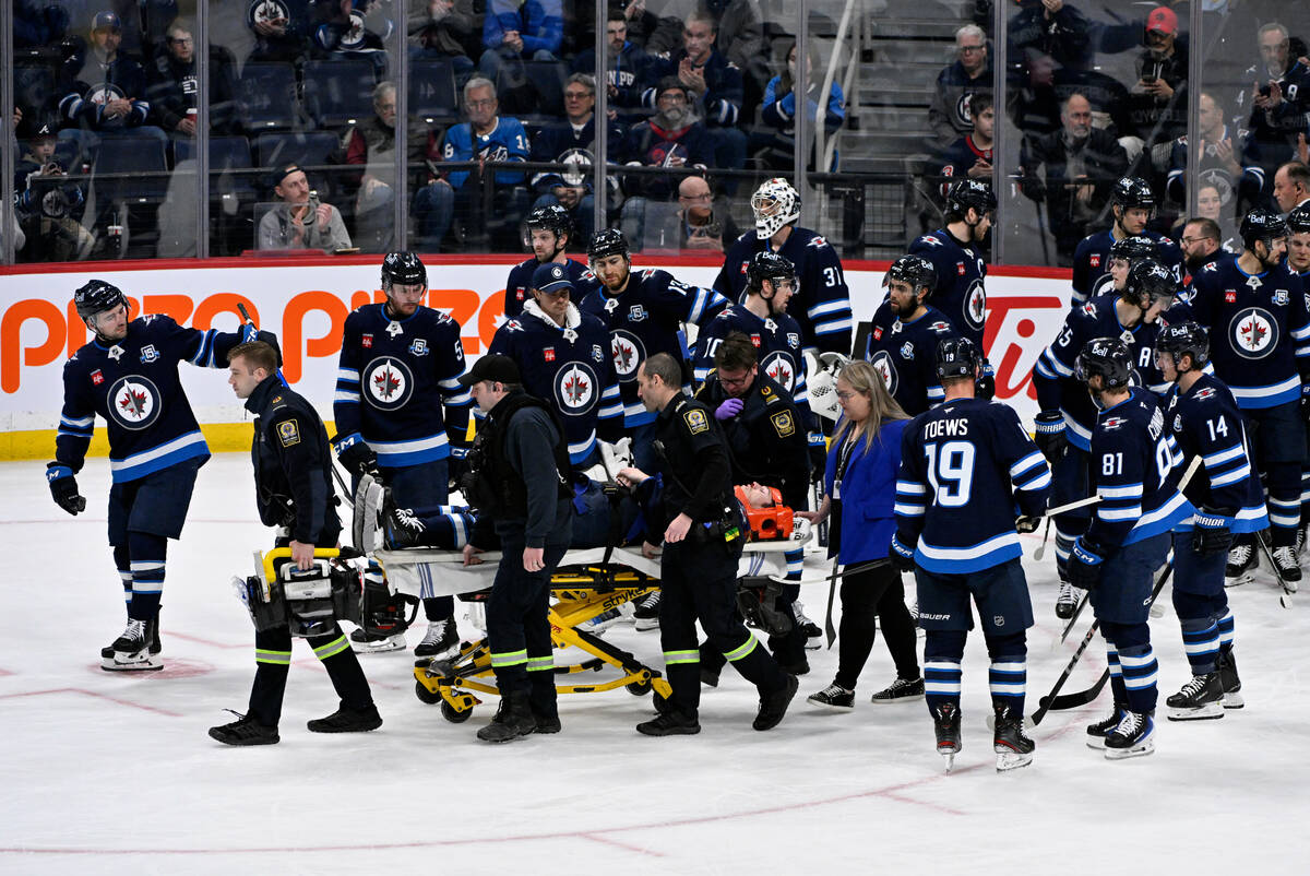 Jets defenseman Haydn Fleury hospitalized after violent board collision vs. Golden Knights
